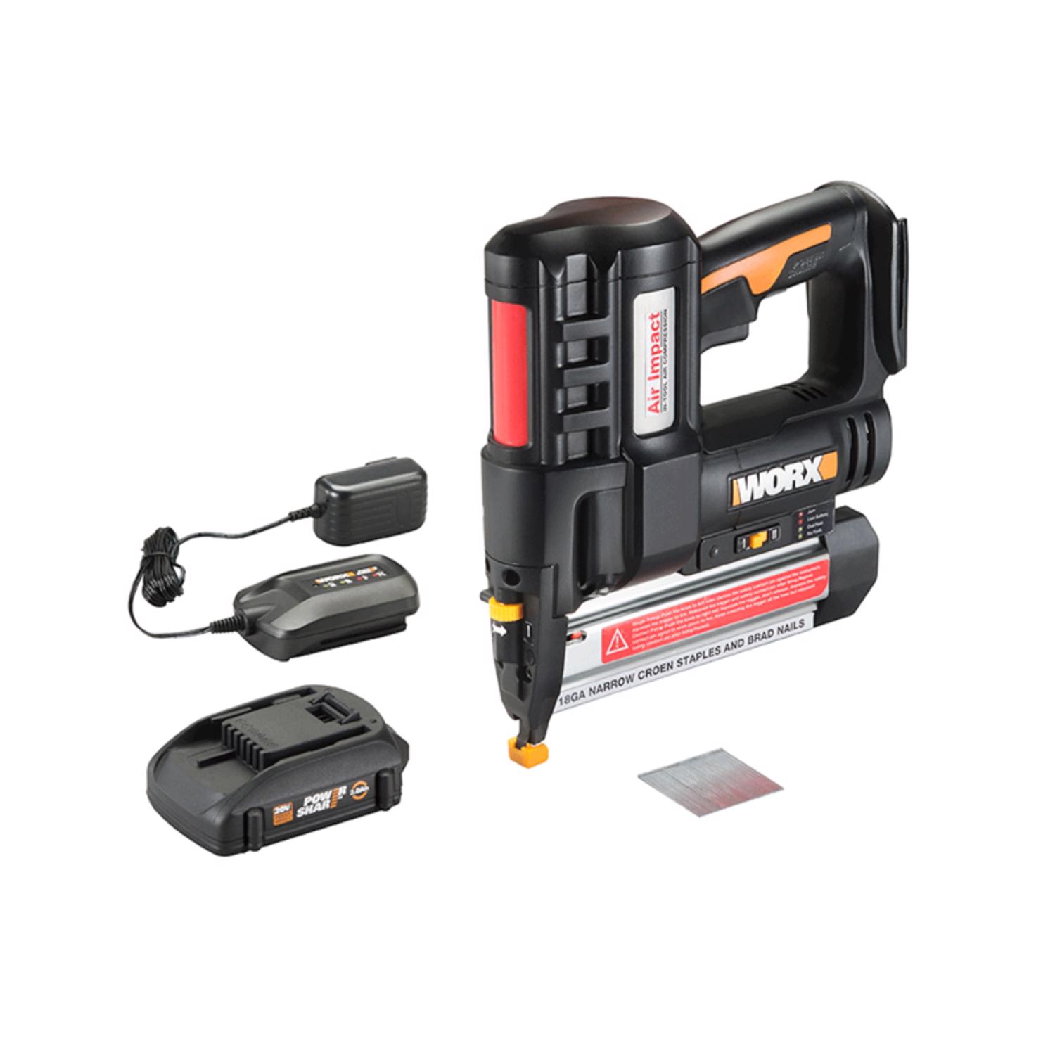Worx 18 Ga. Cordless Brad Nailer and Staple Gun Kit (Battery \u0026 Charger) 20 V - Intensery