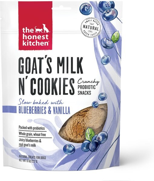 The Honest Kitchen Goat's Milk N' Cookies Slow Baked With Blueberries and Vanilla Dog Treats， 8-oz bag - Intensery