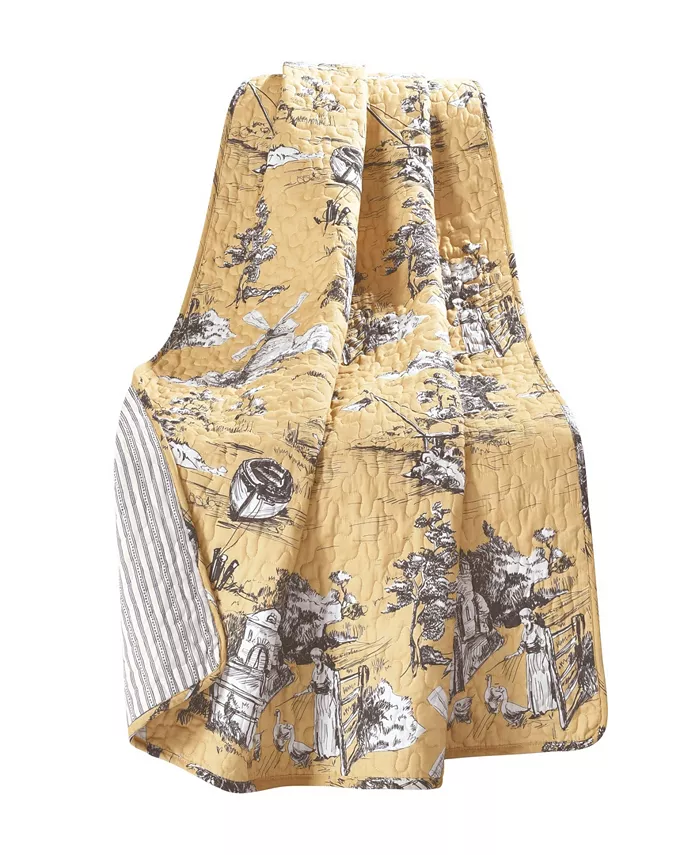 Lush Dandeacutecor French Country Toile Cotton Reversible Throw Blanket - Intensery