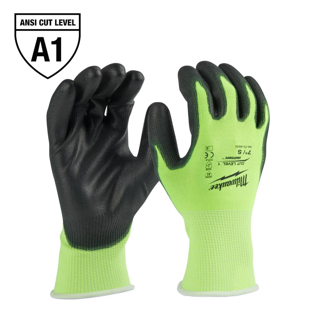 12 Pair High Visibility Cut Level 1 Polyurethane Dipped GlovesS - Intensery