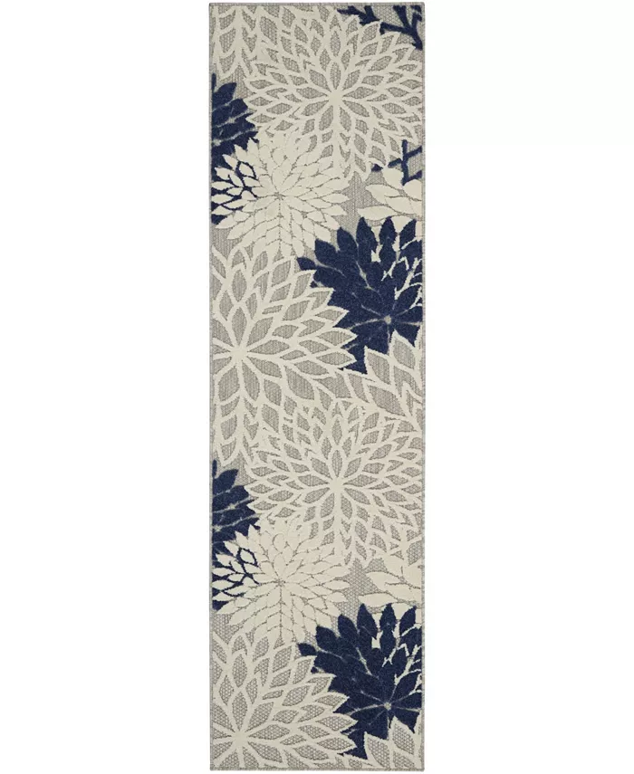 Nourison Aloha ALH05 Ivory and Navy 2' x 6' Runner Rug - Intensery