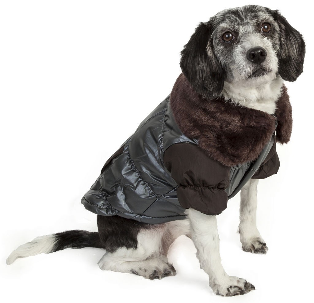 Pet Life Ultra Fur 'Track-Collared' Metallic Pet Jacket in Metallic Brown (X-Small) - Pet Life 7BRXS - Intensery