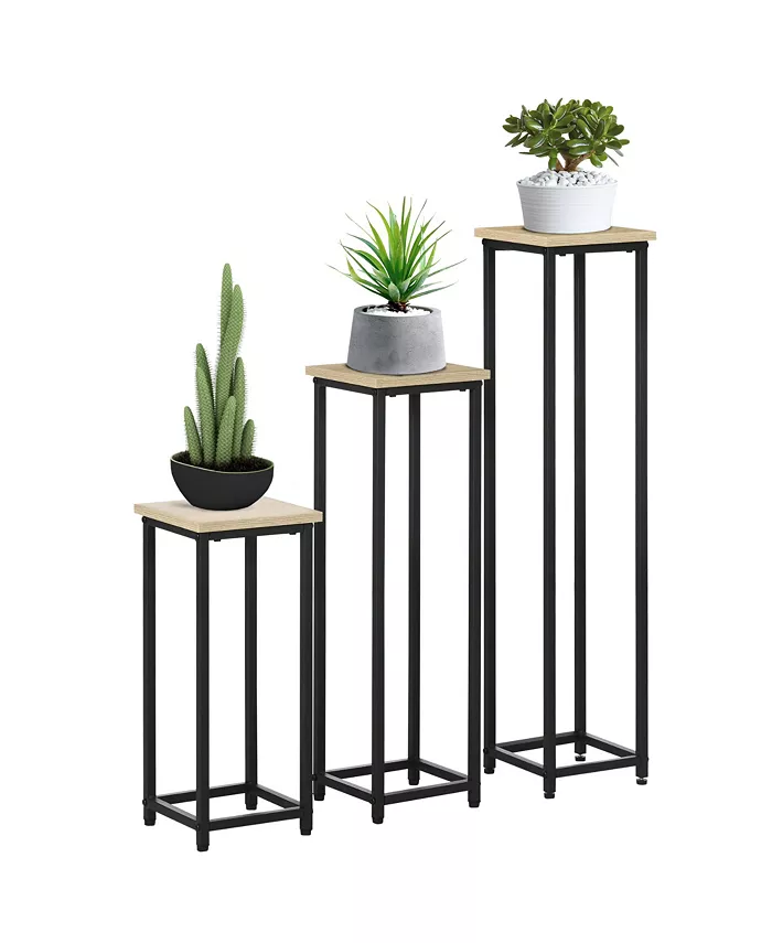 Outsunny Set of 3 Outdoor Plant Stand， Display End Table， Plant Shelf Corner Planter Pot Rack for Indoor Outdoor Home Patio Garden Decor - Intensery