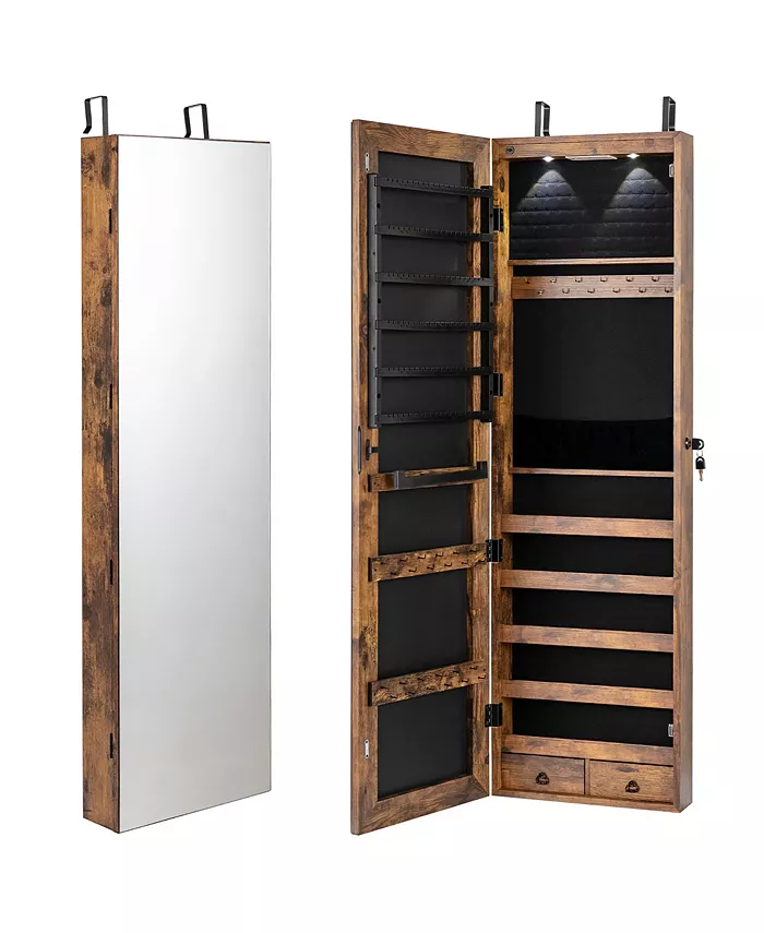 Costway Mirrored Jewelry Cabinet Jewelry Organizer - Intensery