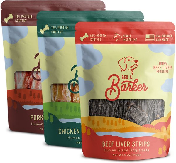 Beg and Barker Variety Chicken， Pork and Beef Liver Dog Jerky Treats - Intensery