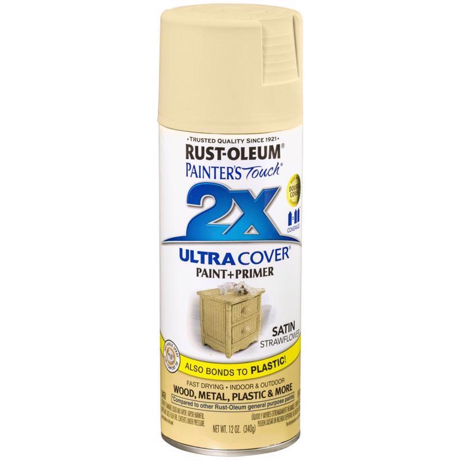Rust-Oleum Painter\u0027s Touch 2X Ultra Cover Satin Strawflower Paint+Primer Spray Paint 12 oz - Intensery