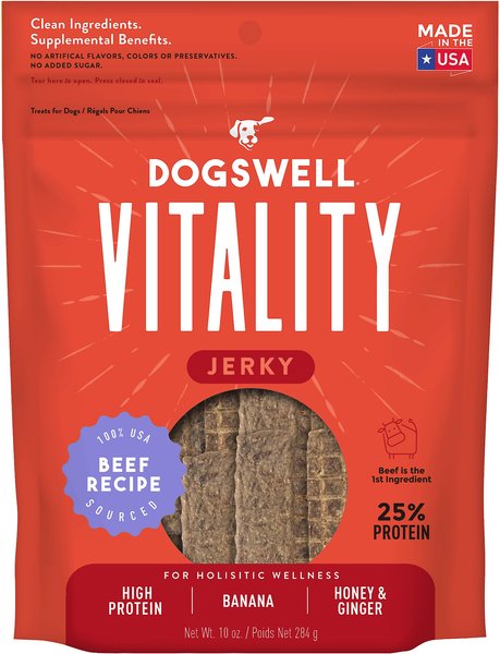 Dogswell Vitality Beef and Banana Jerky Dog Treats， 10-oz bag - Intensery