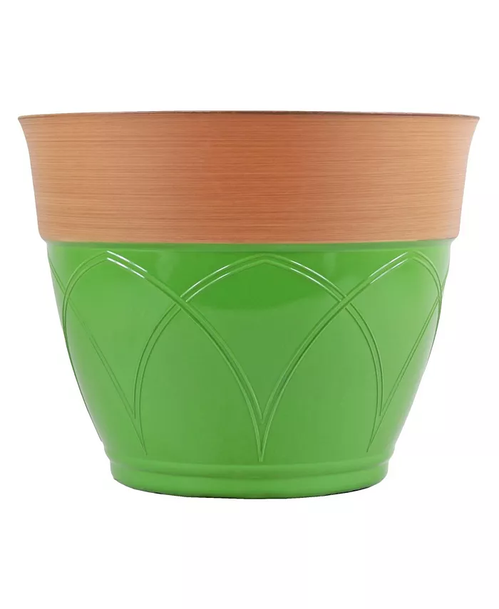 Garden Elements Colored Rim Large Plastic Planter Green 15 Inches - Intensery