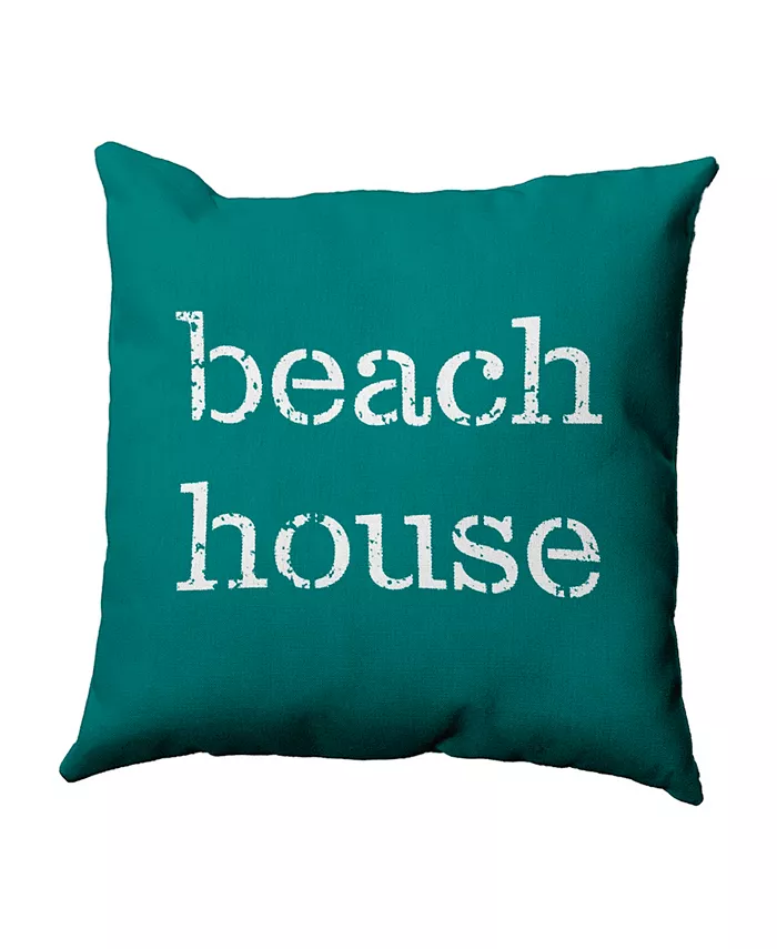 E by Design Beach House  16 Inch Teal Decorative Word Print Throw Pillow - Intensery