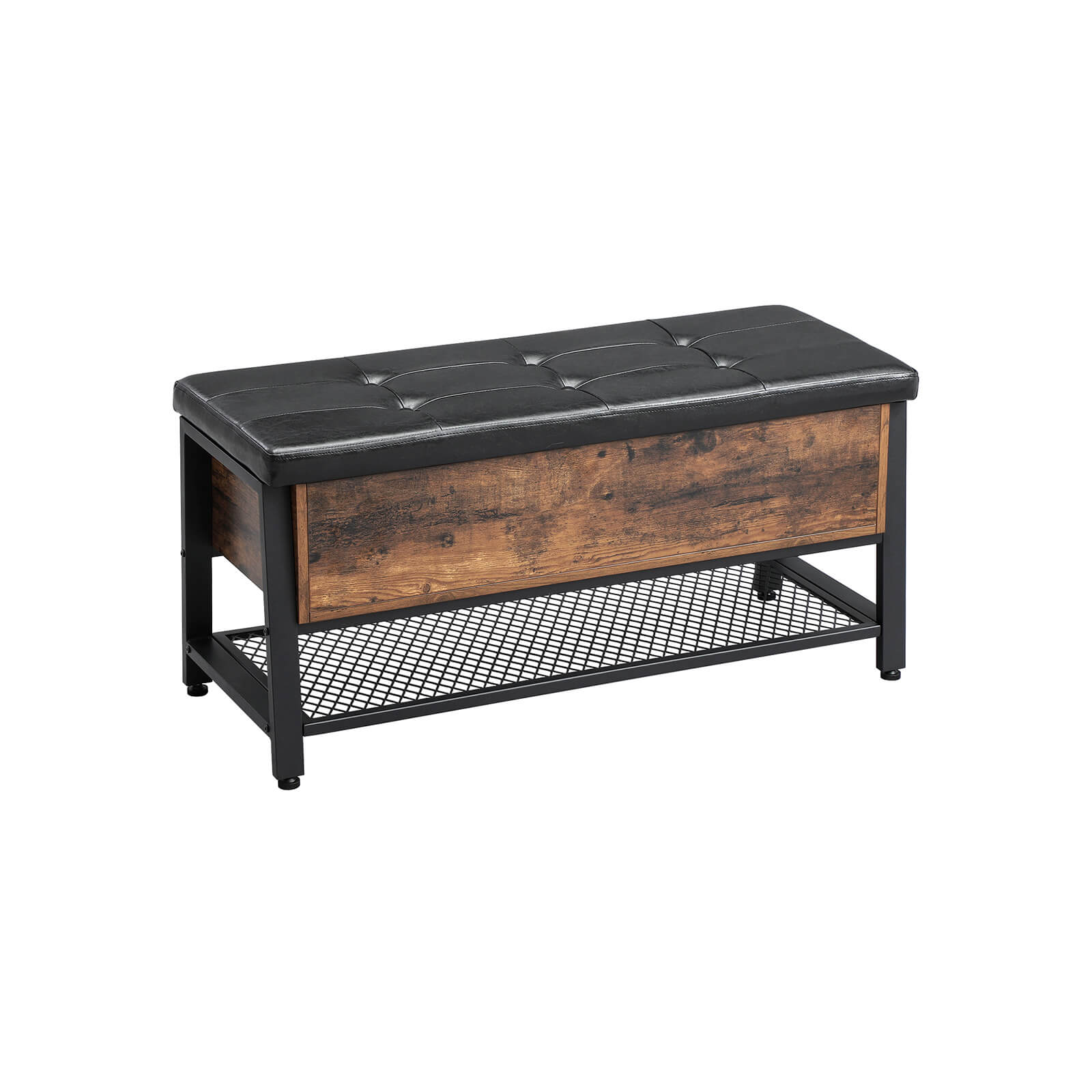 VASAGLE Padded Seat Storage Bench Rustic Brown & Black - Intensery