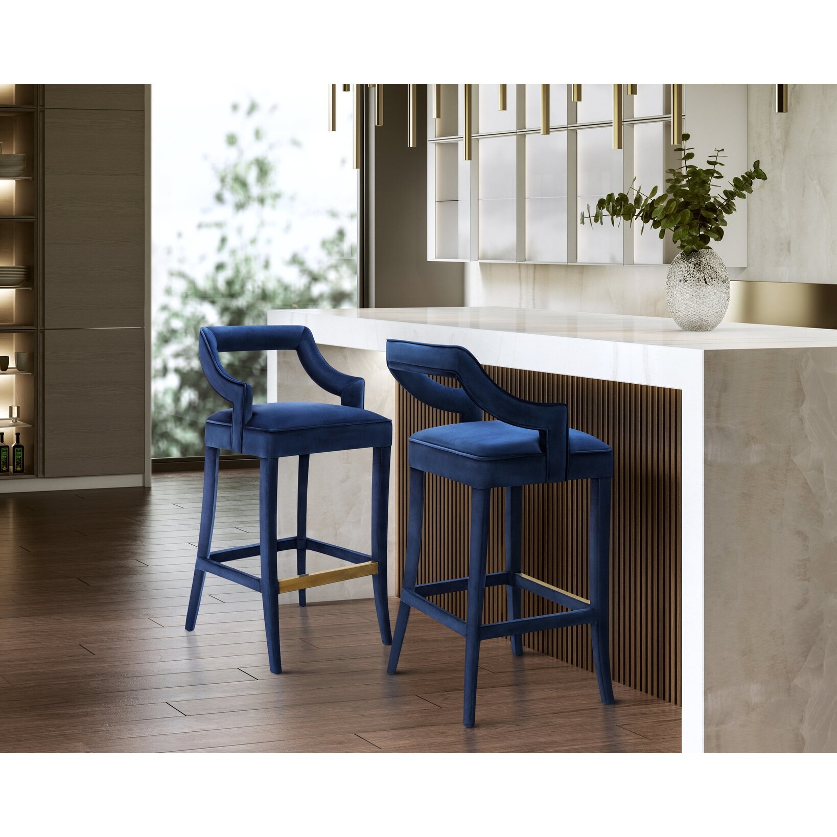 Tiffany Navy Velvet Counter Stool - Intensery