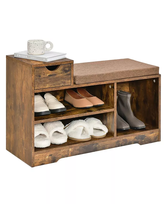 Costway 2-tier Shoe Bench Storage Shoe Rack Organizer Cabinet with Cushion for Entryway - Intensery