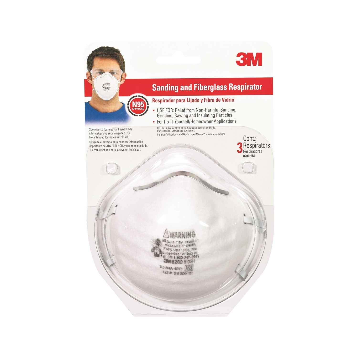 3M N95 Sanding and Fiberglass Cup Disposable Respirator 8200 White 3 pk - Intensery
