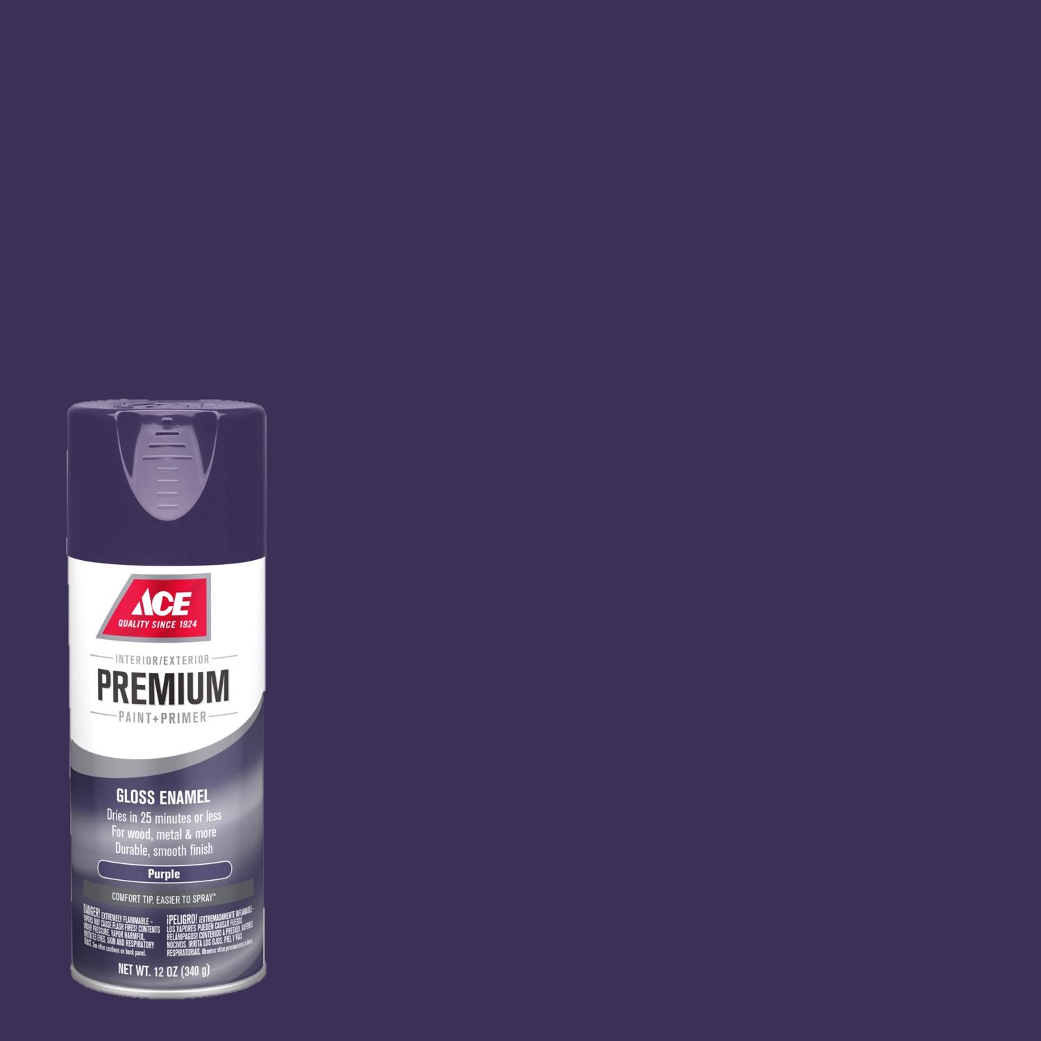 Ace Premium Gloss Purple Paint + Primer Enamel Spray 12 oz - Intensery