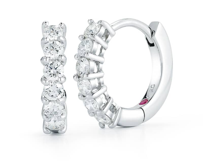 Roberto Coin 18KT White Gold Huggie Earrings With Diamonds - Intensery