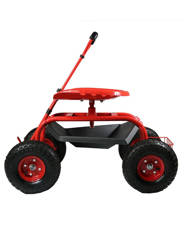 Sunnydaze Decor Steel Rolling Garden Cart with Swivel Steering Basket - Red - Intensery