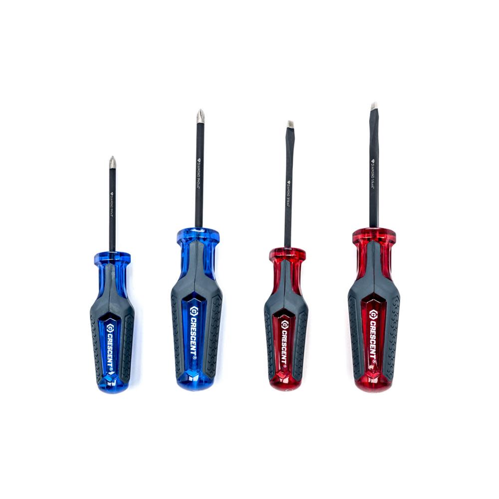 4 Pc. Phillips®/Slotted Co-Molded Diamond Tip Screwdriver Set - Intensery