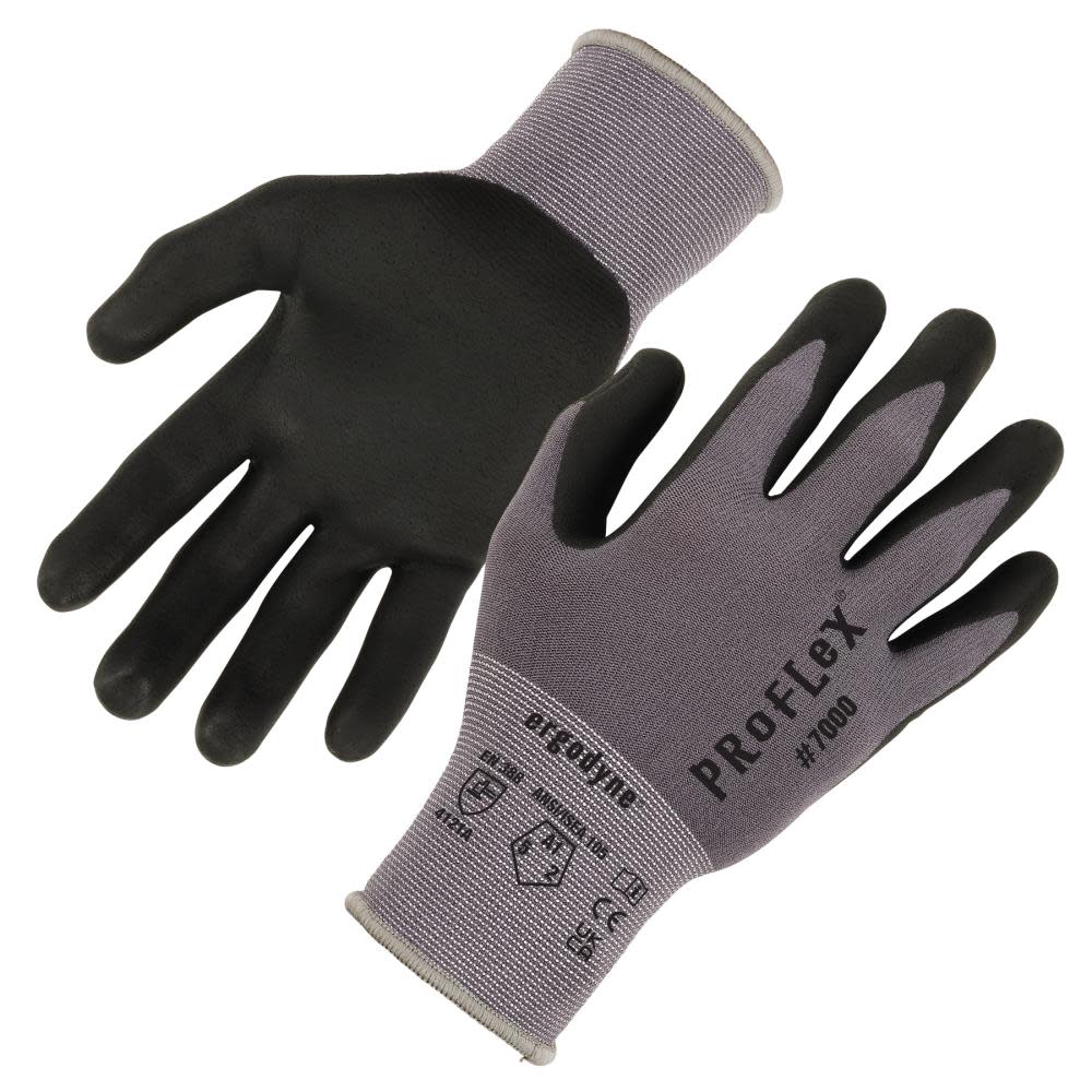 Ergodyne ProFlex 7000 Nitrile Coated Gloves Microfoam Palm Medium Gray - Intensery