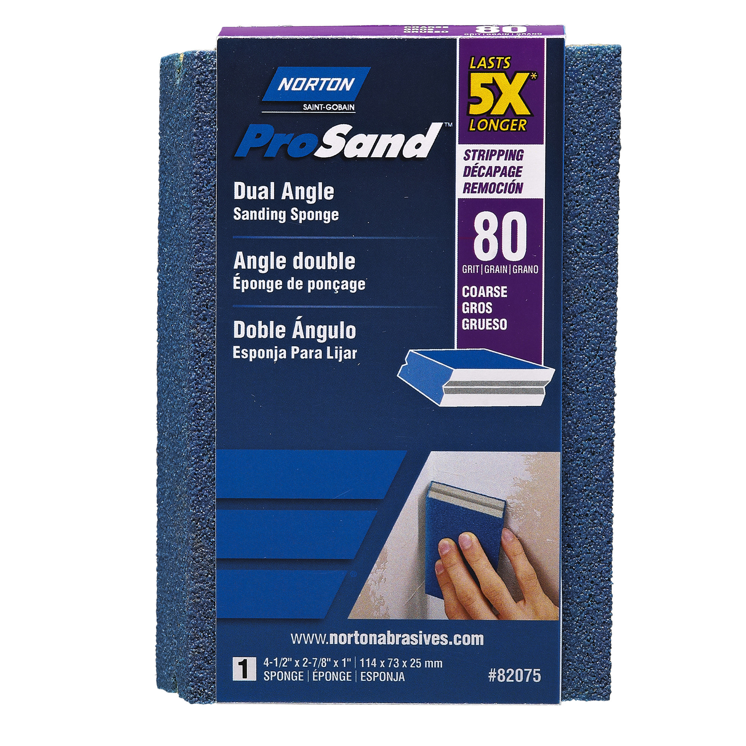 Norton ProSand 4.5 in. L X 2.88 in. W X 1 in. 80 Grit Coarse Dual Angle Sanding Sponge - Intensery