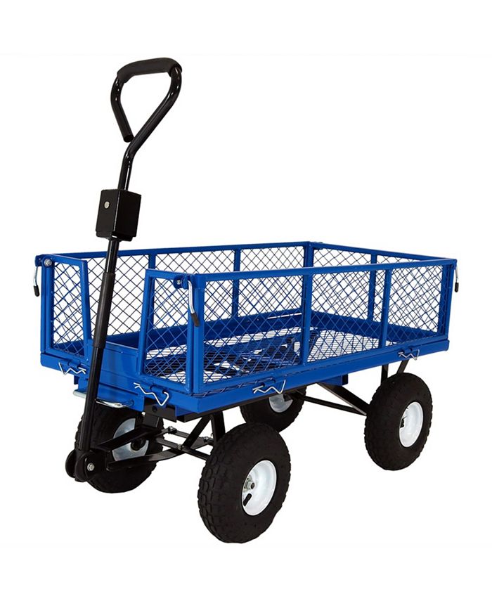 Sunnydaze Decor Large Heavy-Duty Steel Garden Cart with Removable Sides - Blue - Intensery