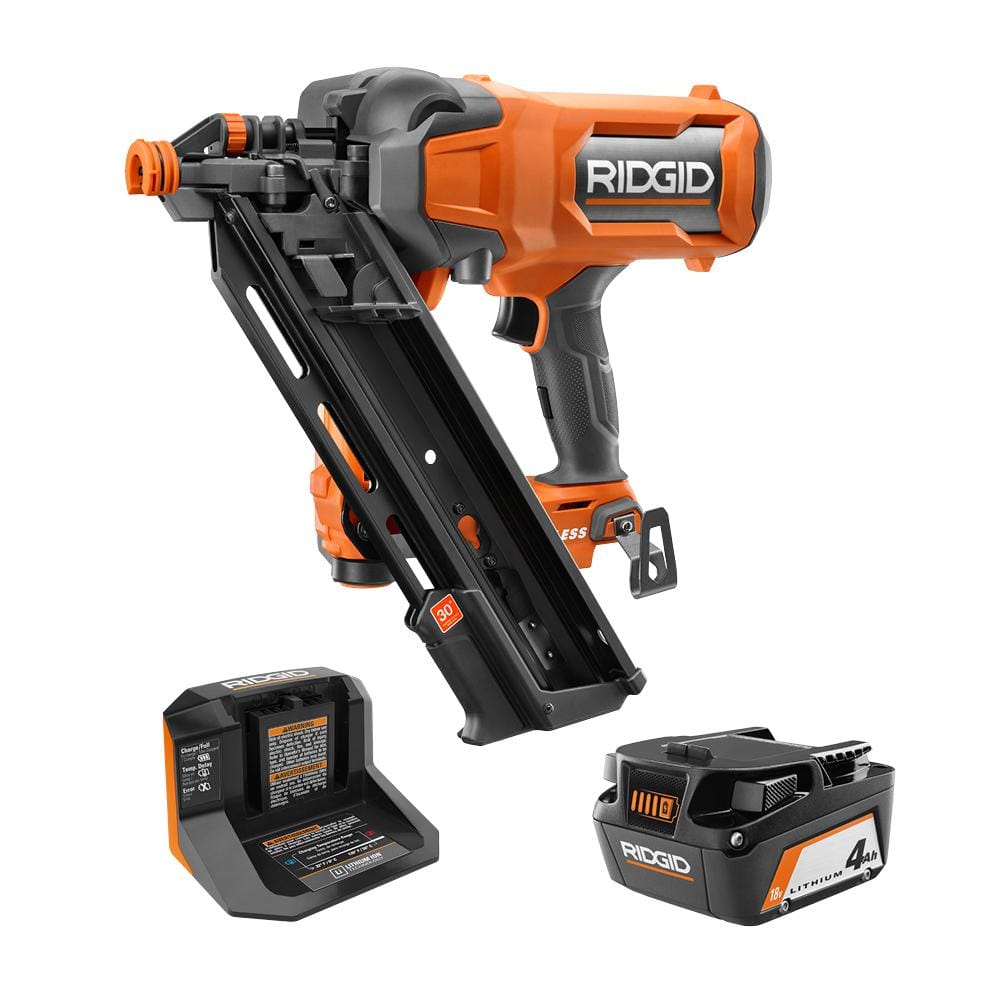 RIDGID 18V Brushless Cordless 30-Degree Framing Nailer Kit with 4.0 Ah Battery and Charger R09895KN - Intensery