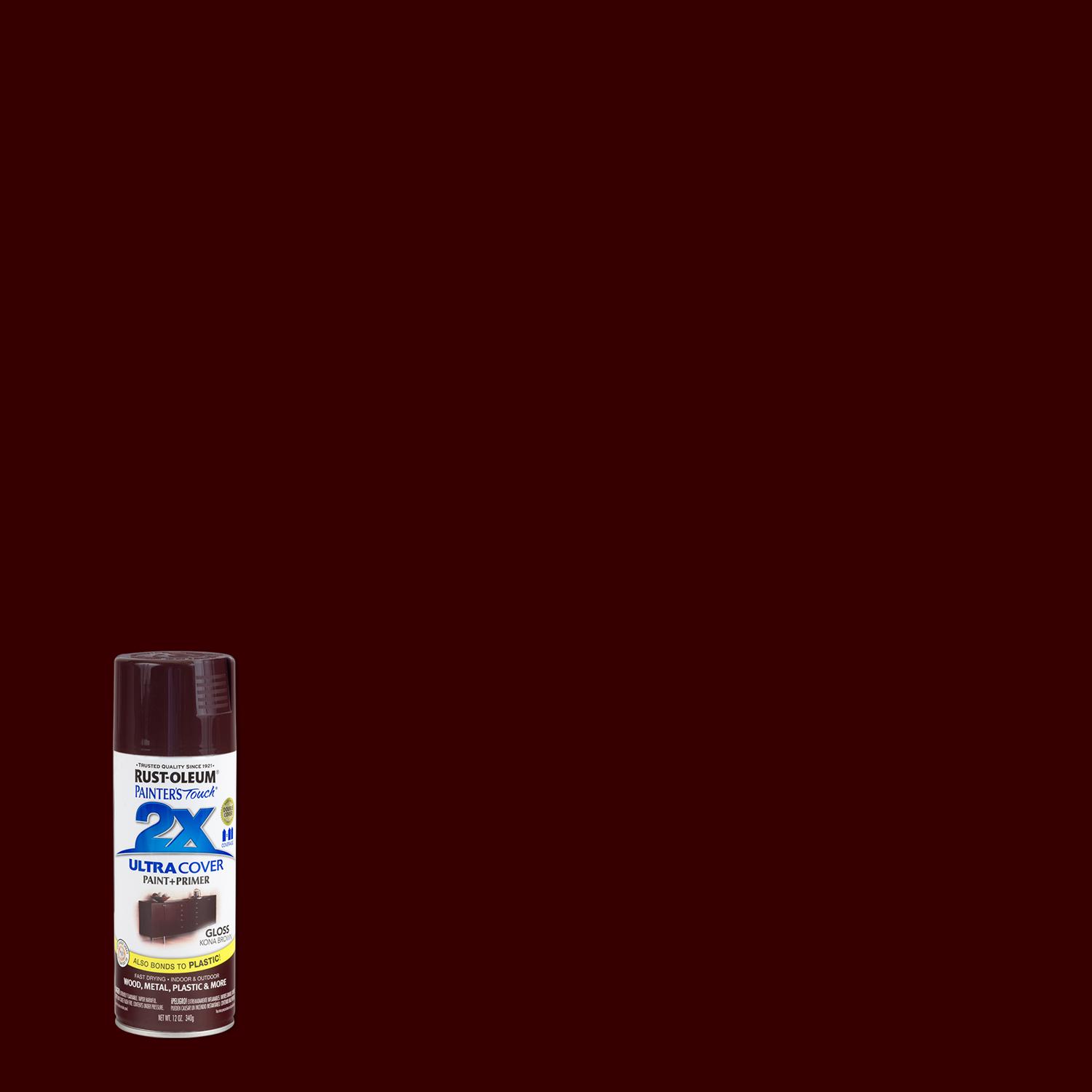 Rust-Oleum Painter\u0027s Touch 2X Ultra Cover Gloss Kona Brown Paint+Primer Spray Paint 12 oz - Intensery