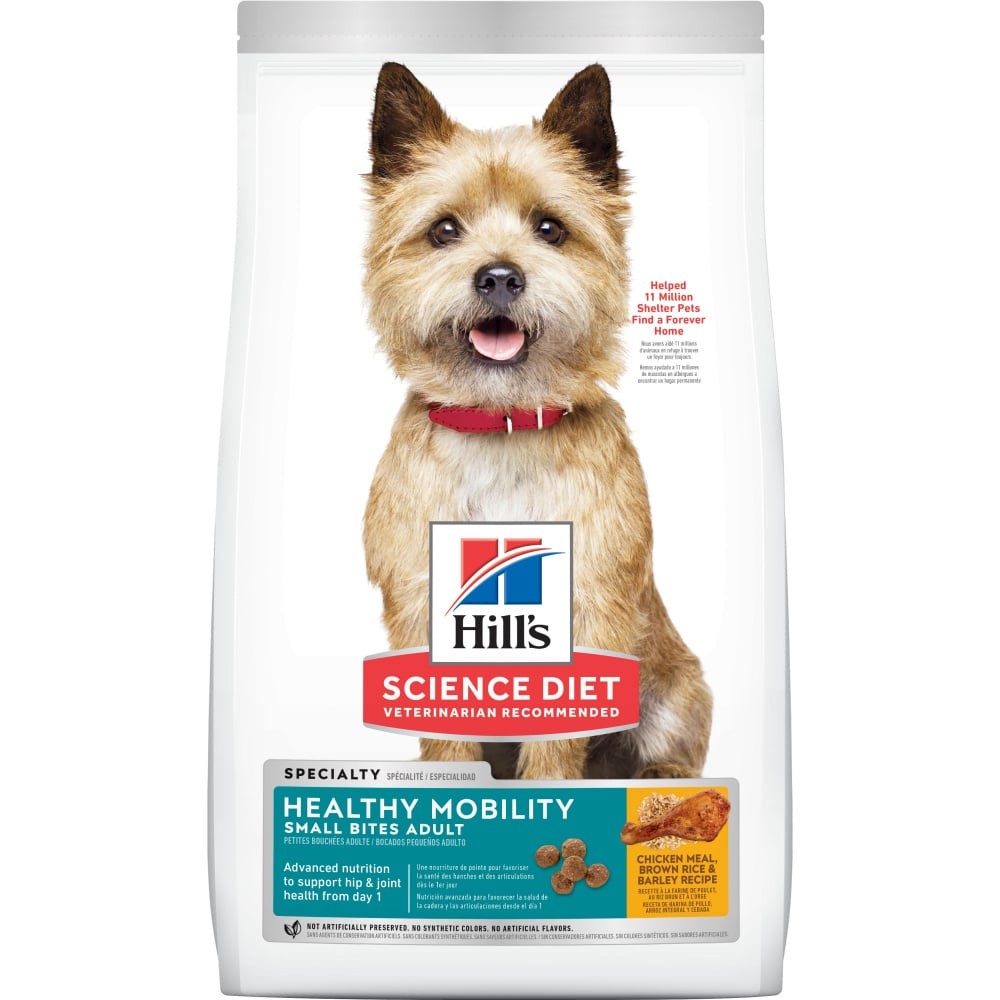 Hill's Science Diet Adult Healthy Mobility Small Bites Chicken Meal， Brown Rice and Barley Recipe Dry Dog Food - 15.5 lb Bag - Intensery