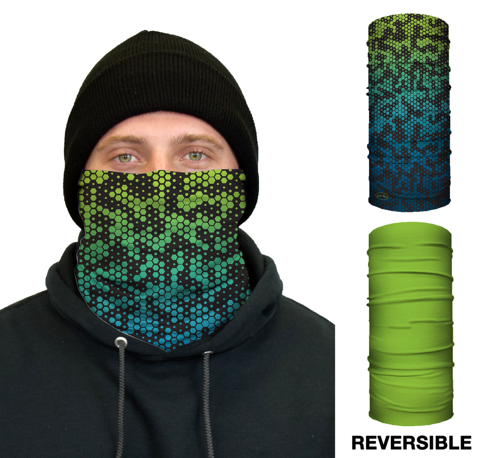 John Boy Thermal Face Guard Reversible Geometric and Green Pattern - Intensery