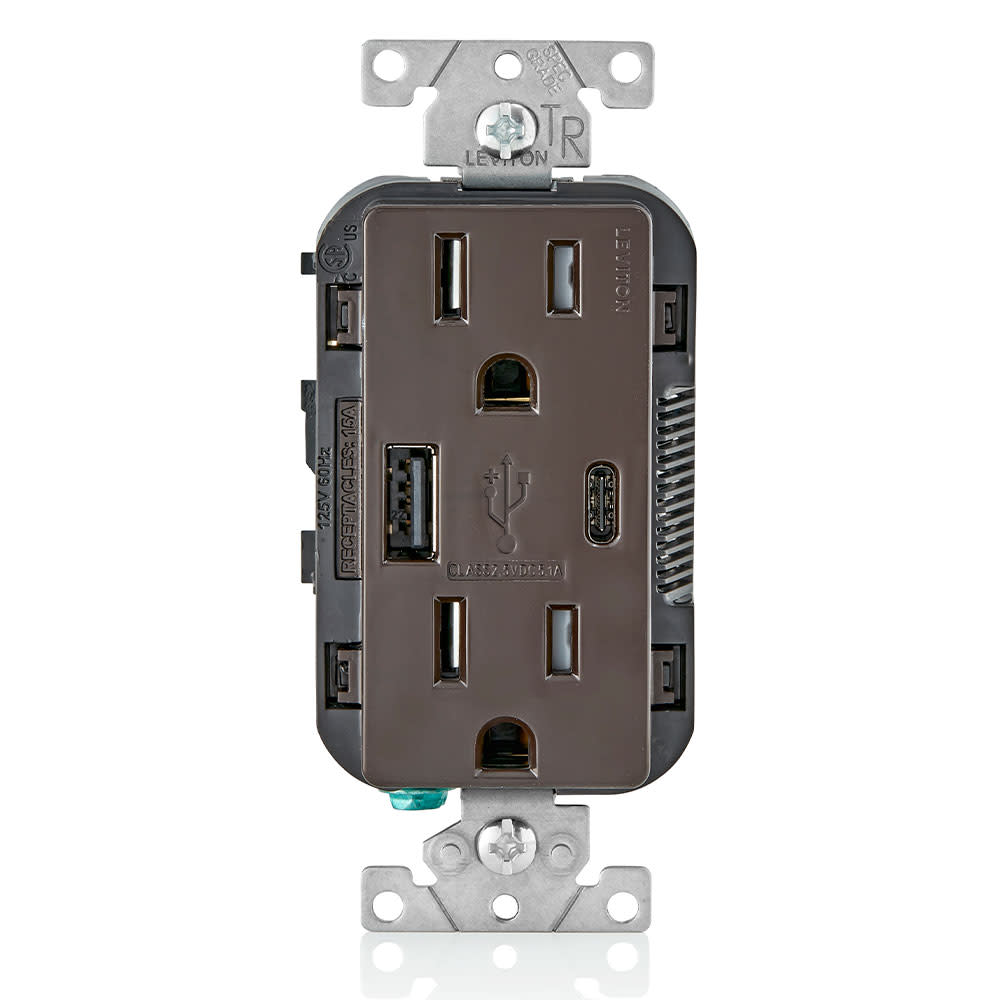Leviton Outlet with USB Type A/C Charger 15A 125V 5-15R Brown - Intensery