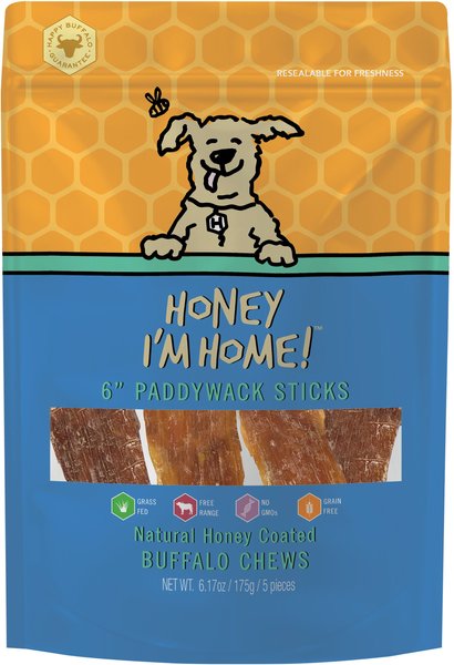 Honey I'm Home! 6-in Paddywack Sticks Natural Honey Coated Buffalo Chews Grain-Free Dog Treats - Intensery