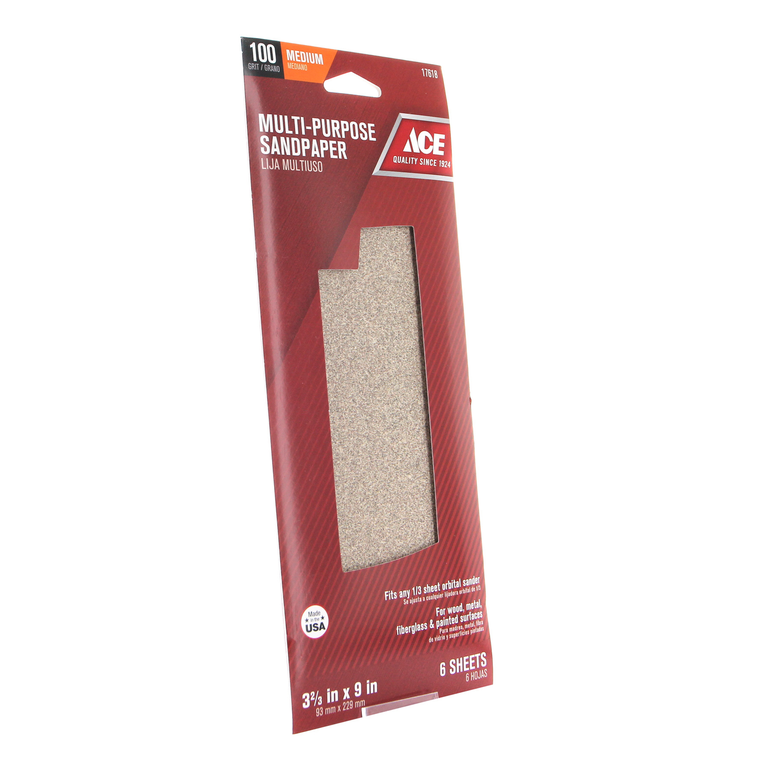 Ace 9 in. L X 3-2/3 in. W 100 Grit Aluminum Oxide Sandpaper 6 pk - Intensery