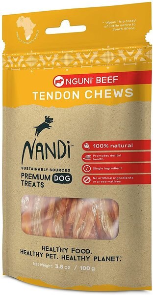 Nandi Nguni Beef Tendon Chews Dog Treats， 3.5-oz bag - Intensery