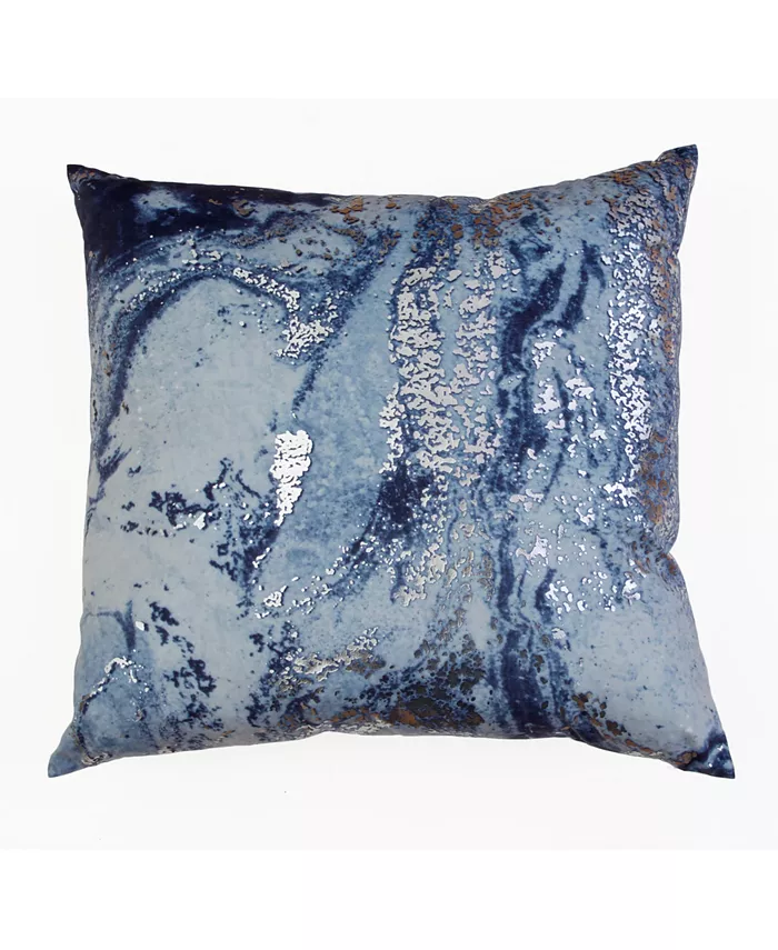 THRO 22x22 Myles Foil Printed Velvet Pillow in Navy - Intensery