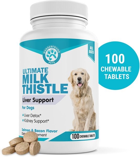Wanderfound Pets Milk Thistle Liver Support Salmon and Bacon Flavor Dog Supplement， 100 count - Intensery