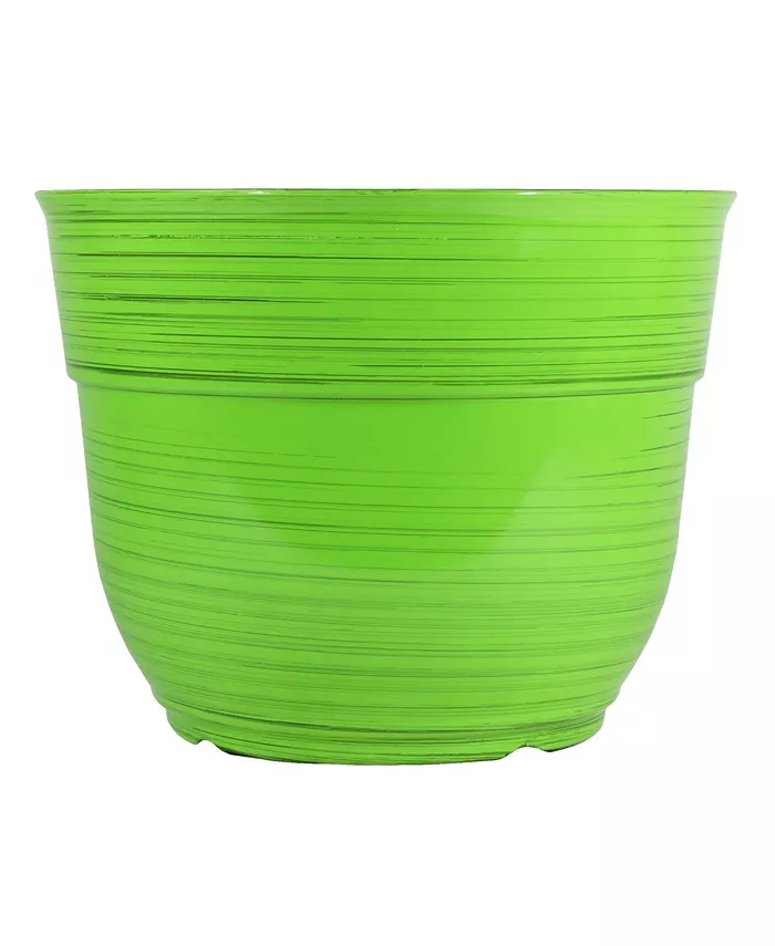 Garden Elements Glazed Brushed Happy Large Plastic Planter Bright Green 15 Inches - Intensery