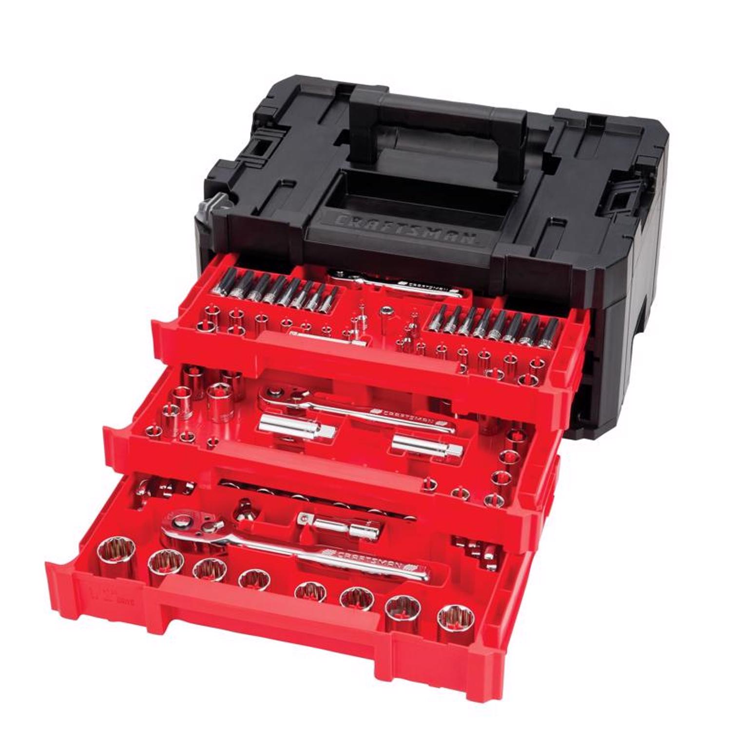 Craftsman Versastack 1/4， 3/8 and 1/2 in. drive Metric and SAE Mechanic\u0027s Tool Set 262 pc - Intensery