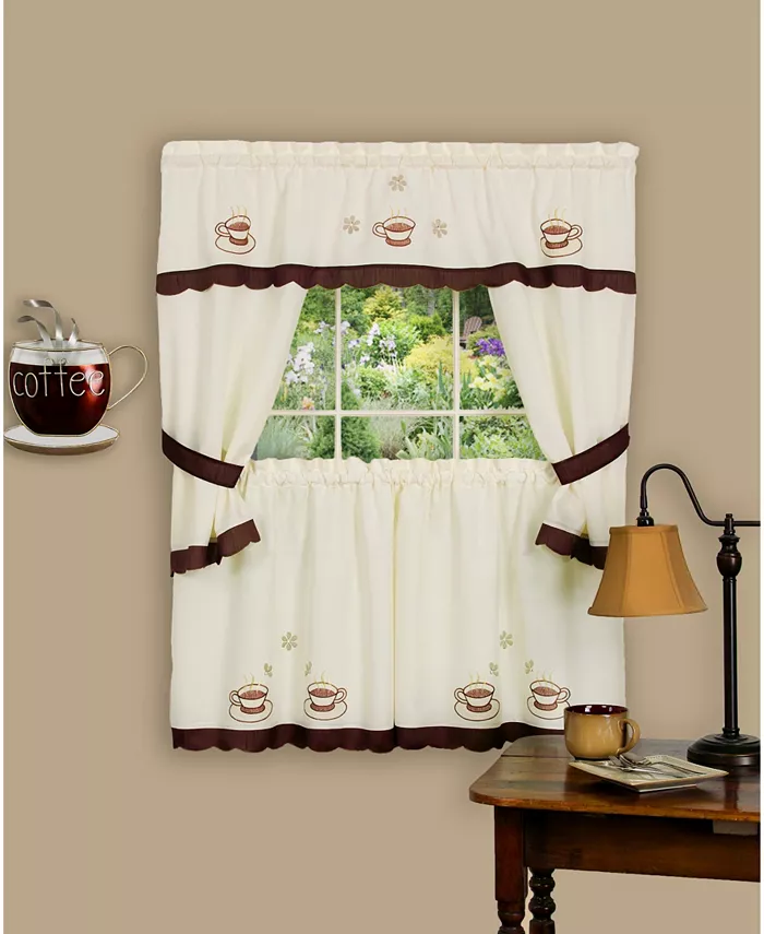 Achim Cuppa Joe Embellished Cottage Window Curtain Set， 58x36 - Intensery
