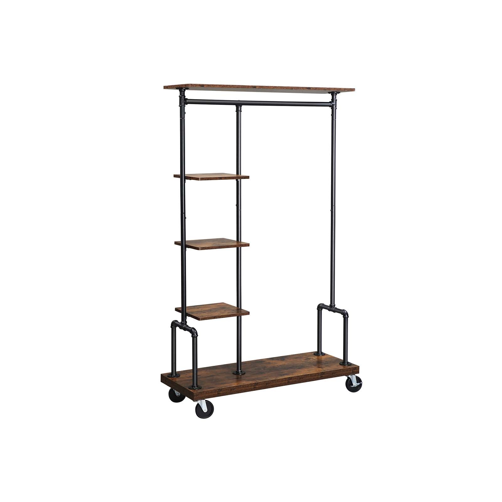 VASAGLE Industrial Brown Clothing Rack on Wheels - Intensery