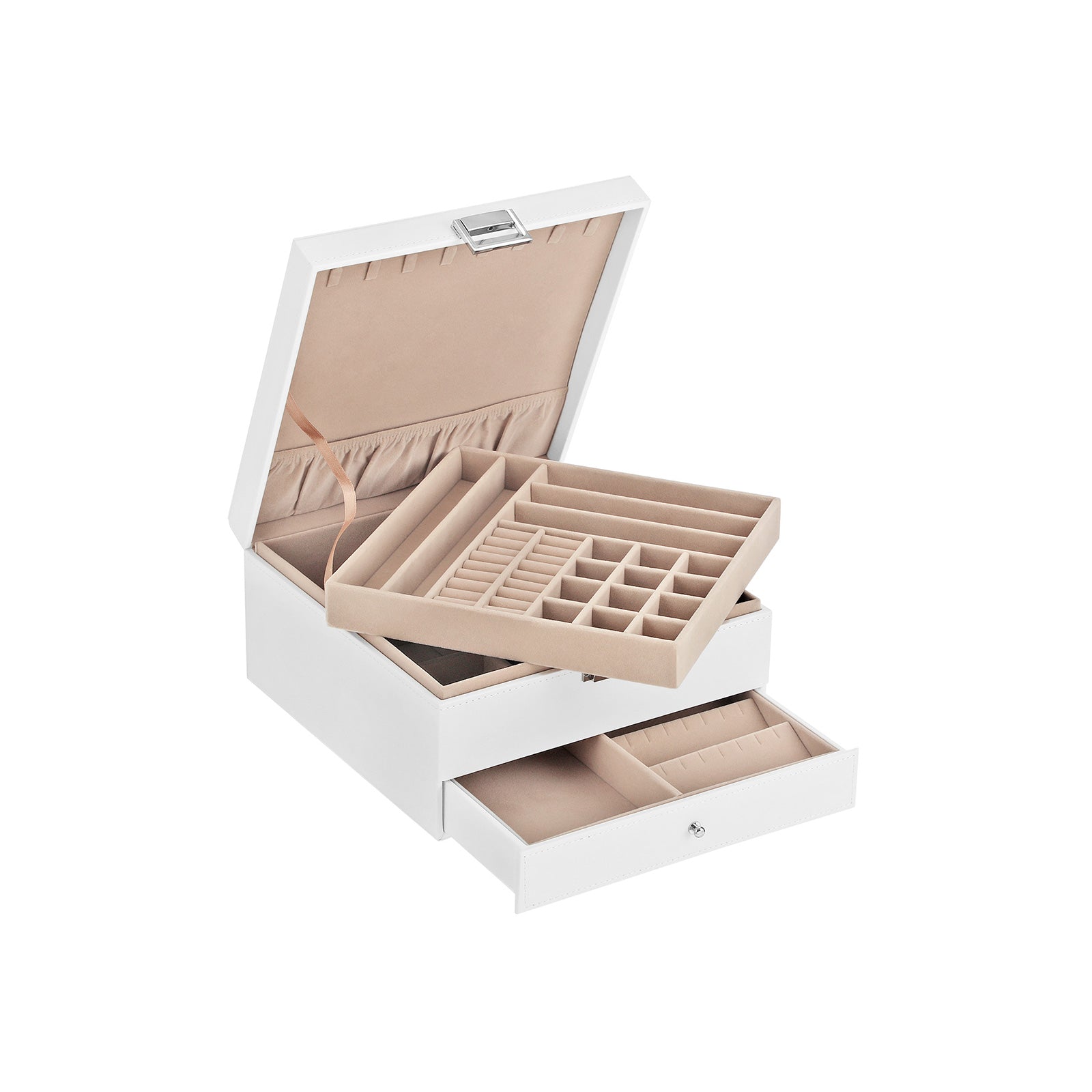 SONGMICS 3 Layers Jewelry Organizer with Removable TrayWhite - Intensery