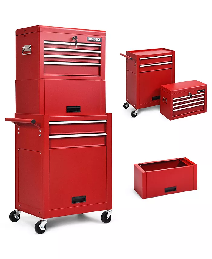 Costway High Capacity 6-Drawer Rolling Tool Chest Storage Cabinet Toolbox Combo - Intensery
