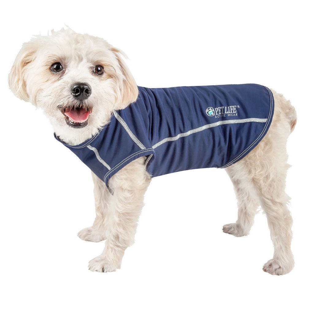 Pet Life Active 'Racerbark' 4-Way Stretch Performance Active Dog Tank Top T-Shirt in Navy (X-small) - Pet Life TSHL2NVXS - Intensery