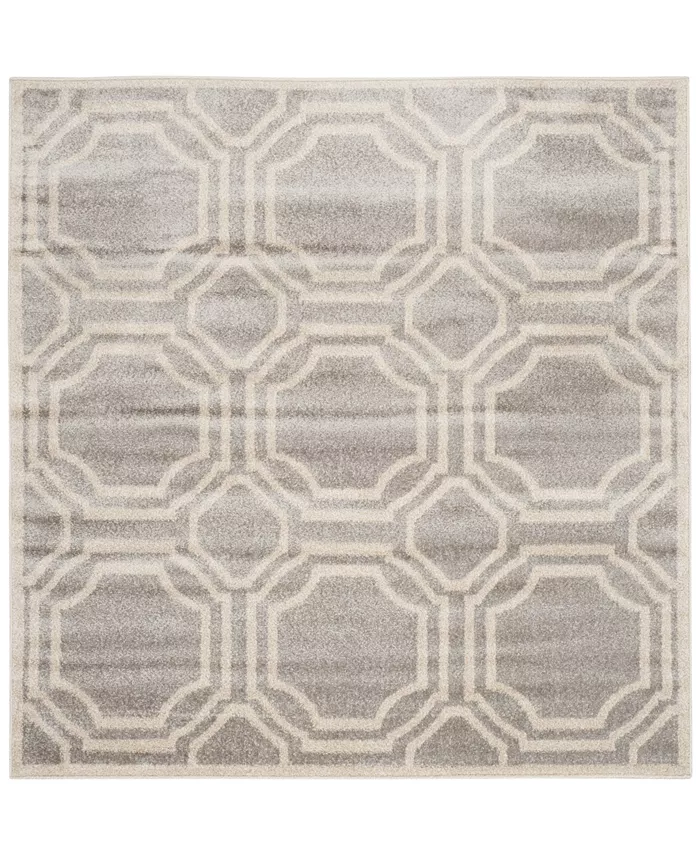 Safavieh  Amherst Indoor Outdoor AMT411B Light Grey Ivory 5' x 5' Square Area Rug - Intensery