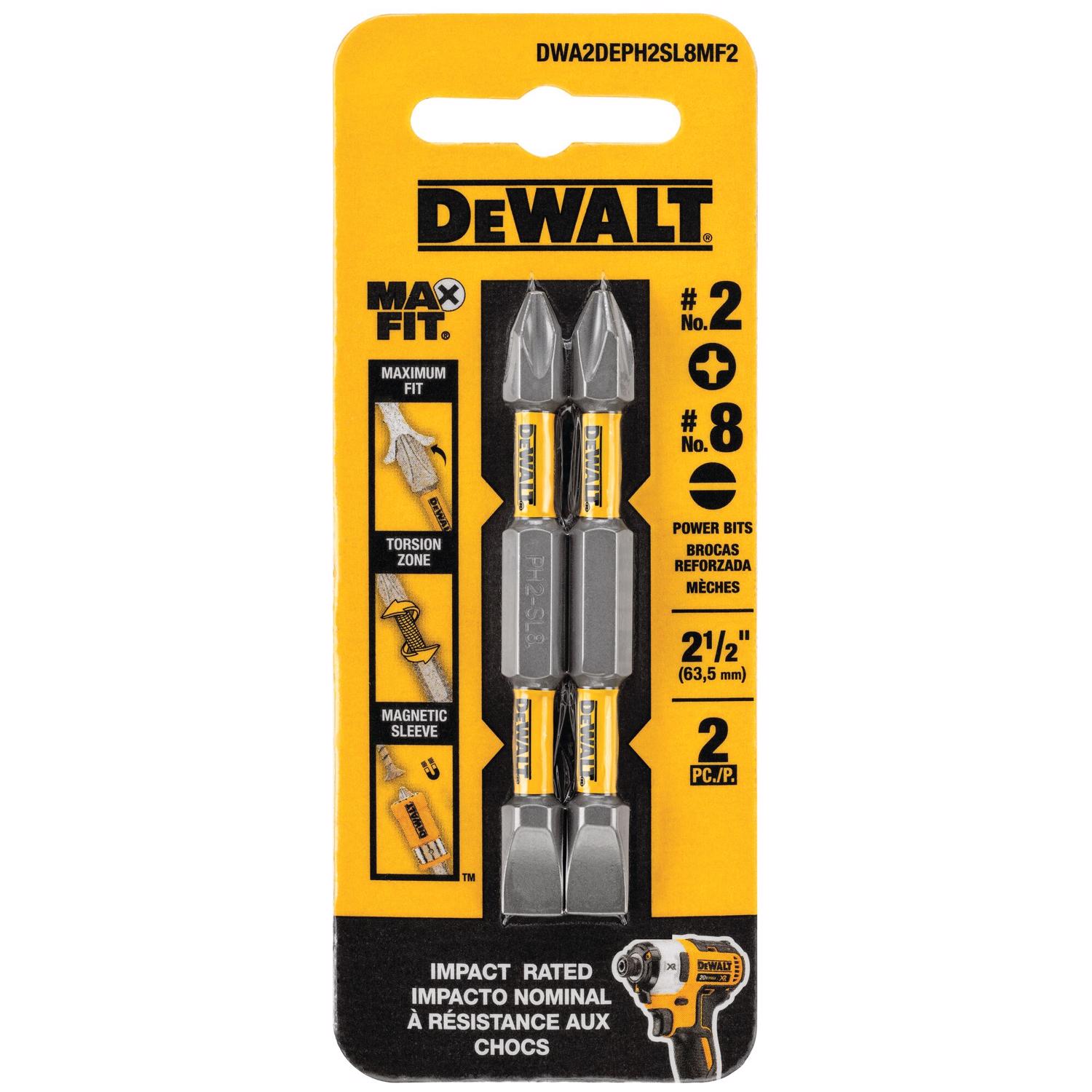 DeWalt MaxFit Phillips/Slotted 2.5 in. L PH2/SL8 Double-Ended Screwdriver Bit Steel 2 pc - Intensery