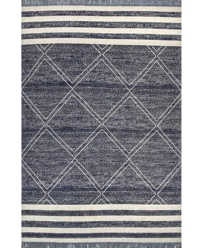 nuLoom Simone Roberge Diamonds Blue 5' x 8' Outdoor Area Rug - Intensery