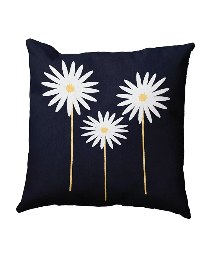 E by Design 16 Inch Navy Blue Decorative Floral Throw Pillow - Intensery