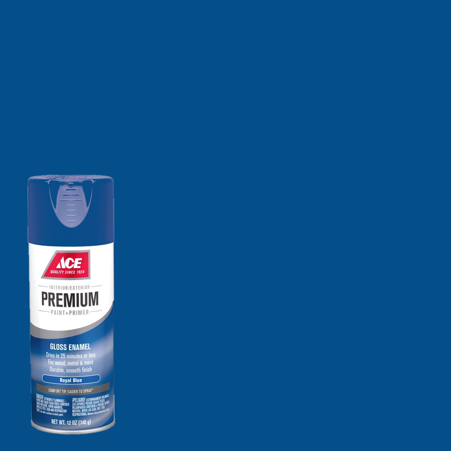 Ace Premium Gloss Royal Blue Paint + Primer Enamel Spray 12 oz - Intensery