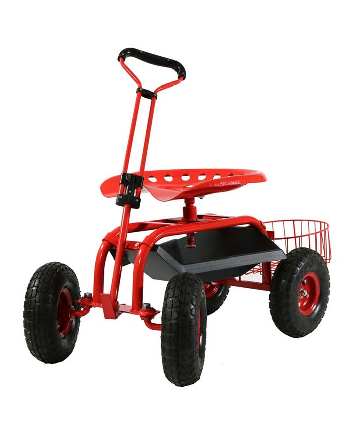 Sunnydaze Decor Steel Rolling Garden Cart with Swivel Steering Planter - Red - Intensery