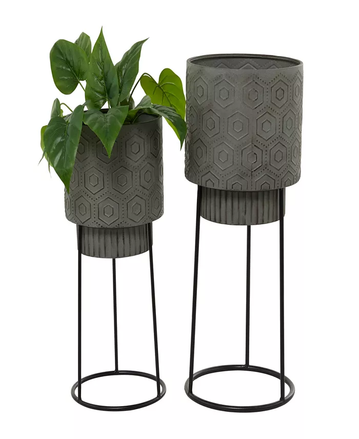 Rosemary Lane Dark Gray Metal Planter with Removable Stand Set of 2 - Intensery