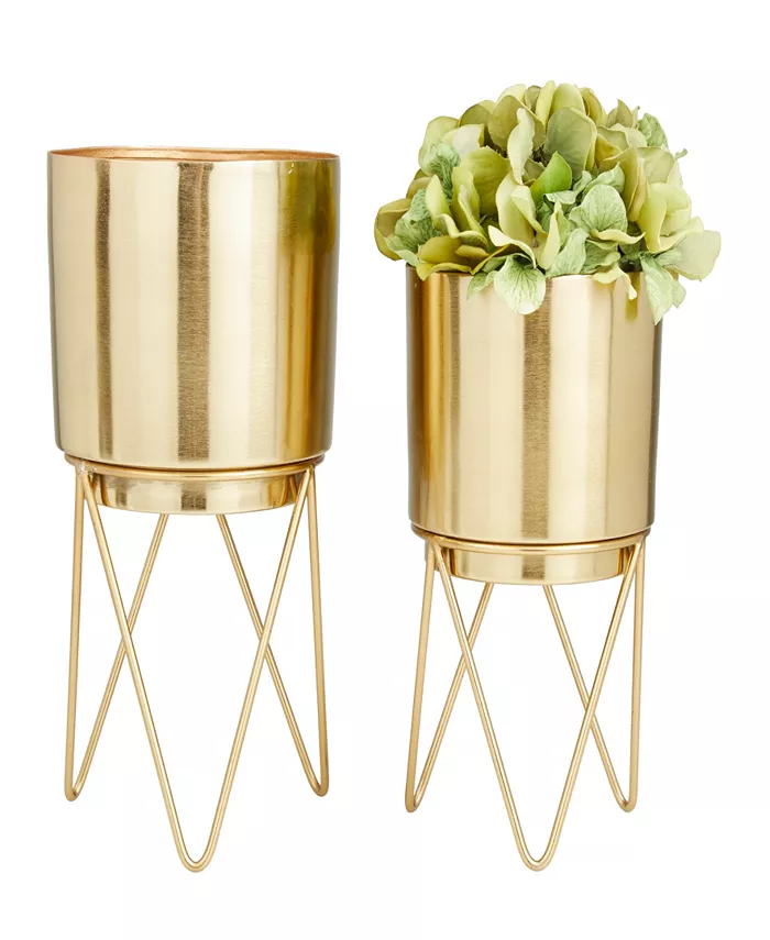 CosmoLiving Gold-Tone Metal Planter with Removable Stand Set of 2 - Intensery