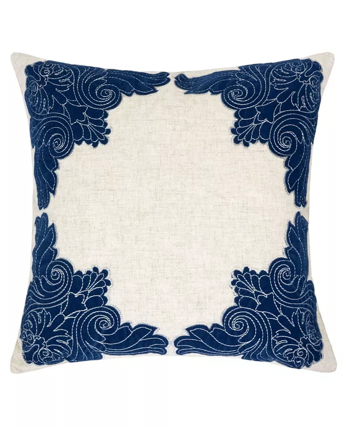 Homey Cozy Fiona Applique Linen Square Decorative Throw Pillow - Intensery